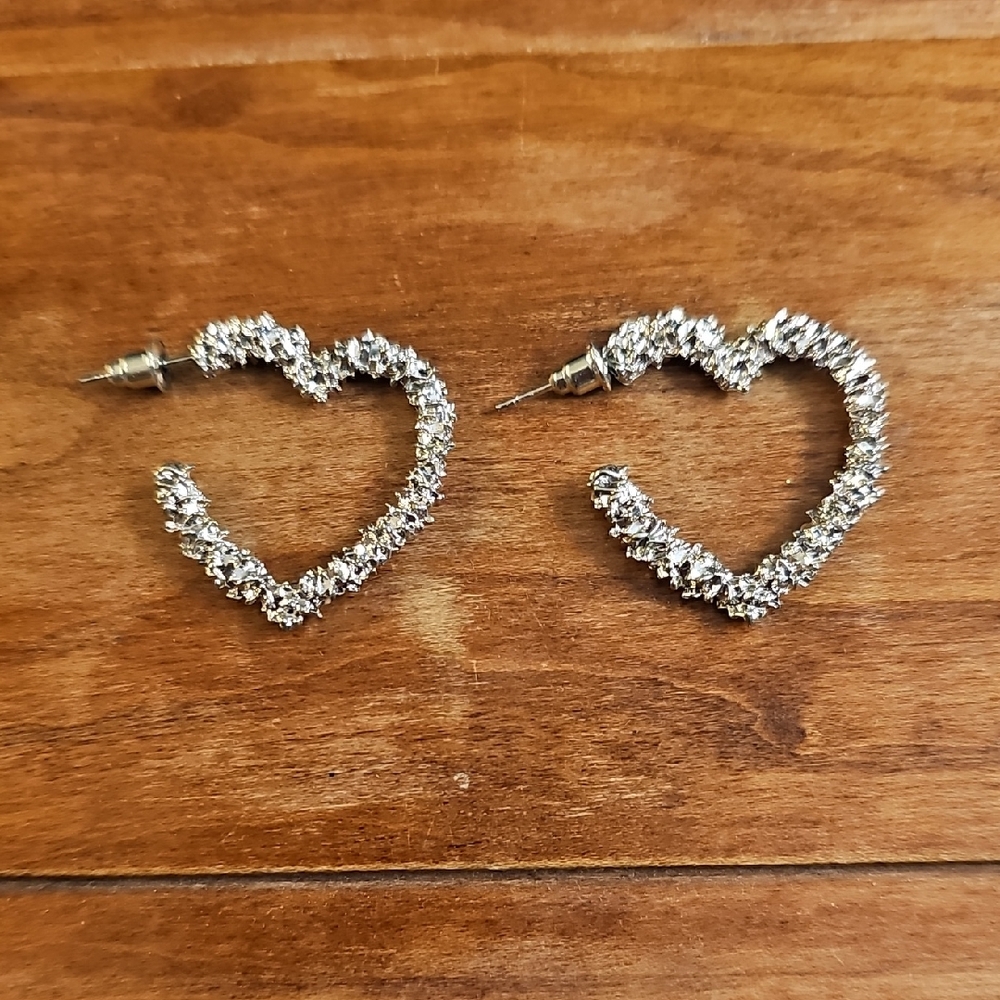 Silver Heart-Shaped Crystal Earrings